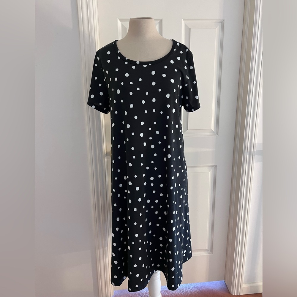 Lularoe Jessie Dress Black & White Polka Dots Women's Size Large